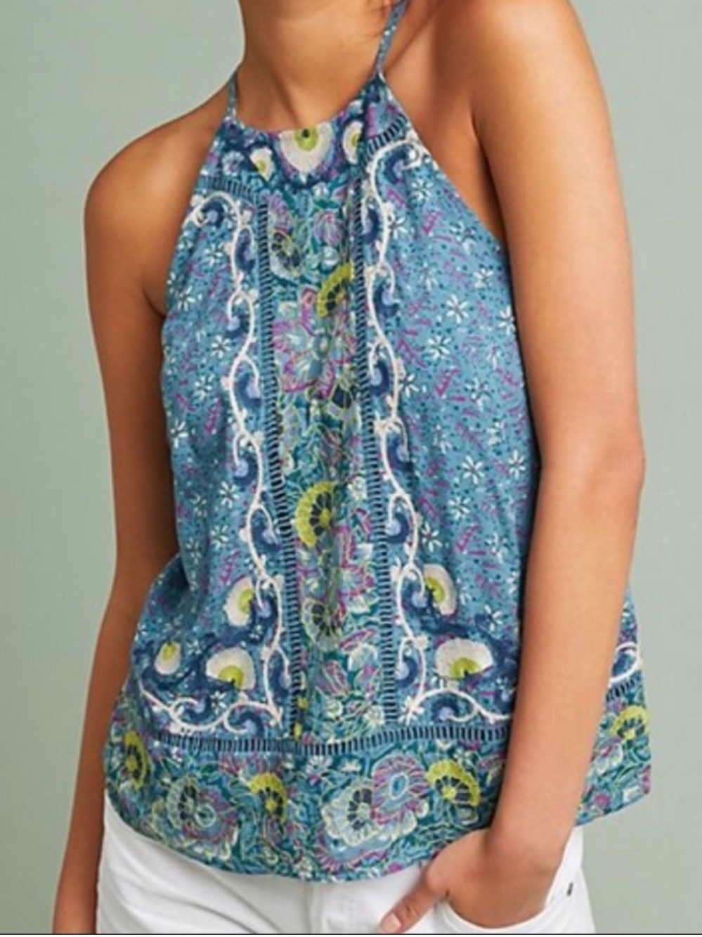 Anthropologie SZ M Embroidered Halter